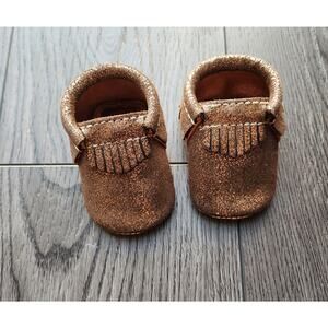Freshly Picked Baby Leather Moccasin Bronze Gold Glitter Size 1 (0-6 months)
